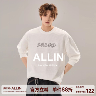 情侣圆领套头上衣 T恤男春秋重磅220g打底衫 ALLIN 华夫格白色长袖
