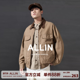 外套男巴恩风宽松休闲猎装 复古底特律翻领撞色工装 夹克 美式 ALLIN