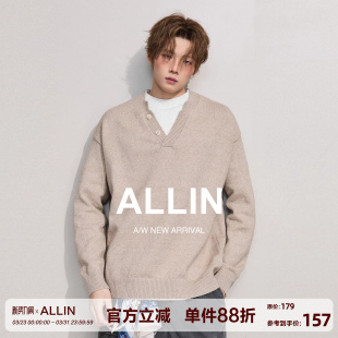 ALLIN 外套 假两件针织毛衣男春秋慵懒情侣cleanfit内搭打底针织衫