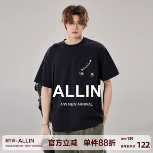 复古圆领打底衫 ALLIN T恤男美式 青少年短袖 潮流百搭体恤上衣 夏季