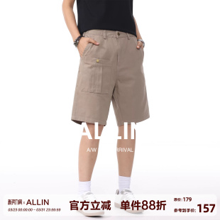 灰色休闲短裤 子潮牌宽松直筒五分裤 男夏季 纯棉中裤 外穿薄款 ALLIN