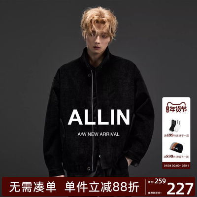 ALLIN 树纹肌理感两面穿夹克男秋冬美式哈灵顿千鸟格情侣潮牌外套