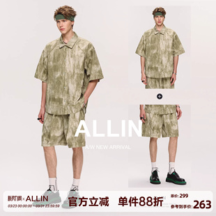 休闲短裤 衬衫 一整套高级感轻奢风夏季 男士 ALLIN 穿搭两件套装 短袖