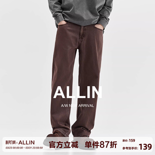 水洗直筒牛仔裤 纯棉百搭长裤 男春秋季 宽松复古阔腿裤 子 美式 ALLIN