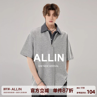 假两件衬衫 polo衫 领拼接短袖 半袖 半拉链情侣上衣 T恤男夏季 ALLIN