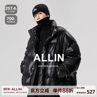 外套 加厚保暖面包服字母刺绣立领短款 ALLIN 黑色鸭绒羽绒服男冬季
