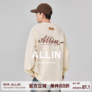 潮牌情侣上衣 t恤男女春秋字母印花圆领打底衫 ALLIN 纯棉重磅长袖