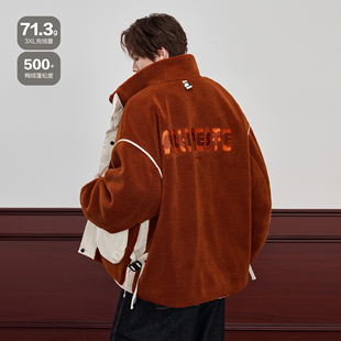 ALLIN 羊羔绒羽绒服男生冬季大口袋拼接短款立领情侣宽松工装外套