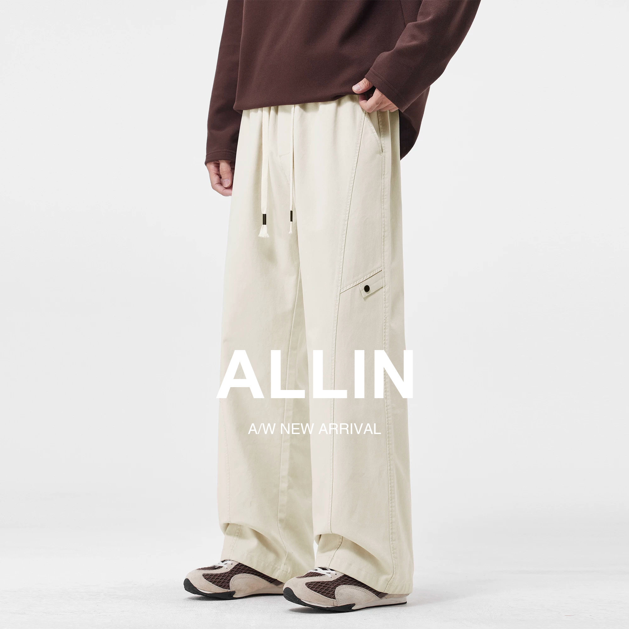 ALLIN  2026新款秋季休闲工装裤男士潮牌日系复古纯棉拼接宽松裤