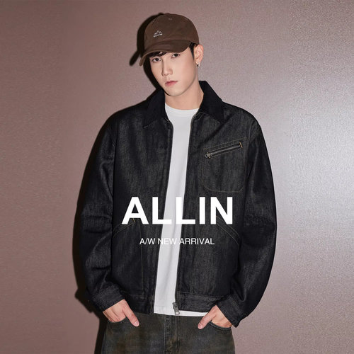 ALLIN 莱赛尔混纺多口袋牛仔外套男春季底特律灯芯绒拼接翻领外套