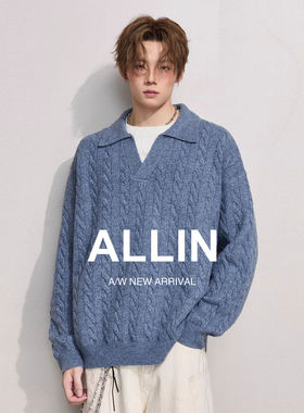 ALLIN 含羊毛假两件针织衫毛衣男秋冬慵懒风纯色套头情侣加厚外套