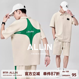 短袖 休闲痞帅运动服套装 polo衫 潮牌潮流t恤五分短裤 男夏季 ALLIN
