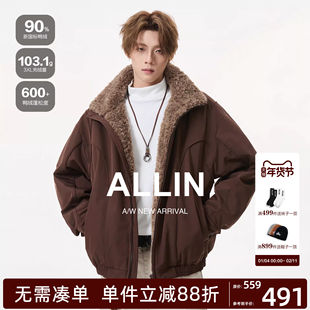 ALLIN 美式座山雕夹克羽绒服男秋冬保暖鸭绒防寒毛领情侣御寒外套