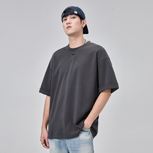 休闲上衣美式 ALLIN 宽松半袖 凉感重磅短袖 圆领情侣体恤 t恤男夏季