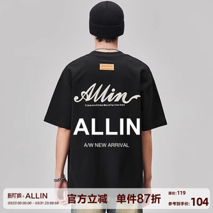 重磅纯棉字母立体印花潮牌半袖 t恤男夏季 情侣上衣 黑色短袖 ALLIN