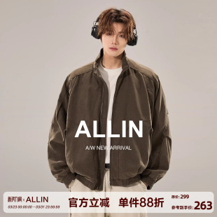 工装 复古莱赛尔情侣短款 飞行员外套 哈灵顿立领夹克男春秋季 ALLIN
