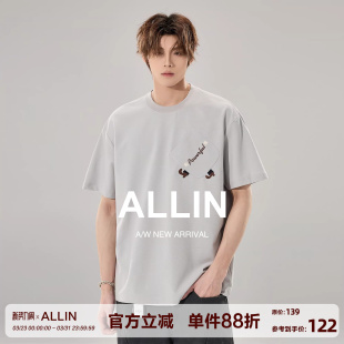 夏季 潮牌圆领宽松半袖 刺绣短袖 2026年新款 情侣上衣 T恤男士 ALLIN