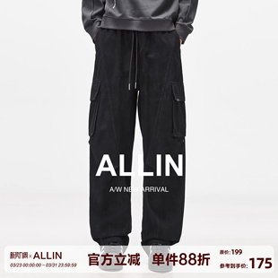 男春秋宽松潮流阔腿百搭休闲黑色长裤 ALLIN 裤 重磅褶皱工装 子 美式