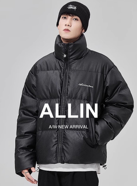 ALLIN PU皮鸭绒立领羽绒服男款加绒加厚冬季宽松保暖情侣短款外套