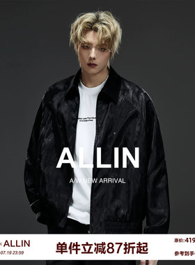 ALLIN 黑色PU皮衣男春秋季cleanfit翻领夹克机车防风大码情侣外套