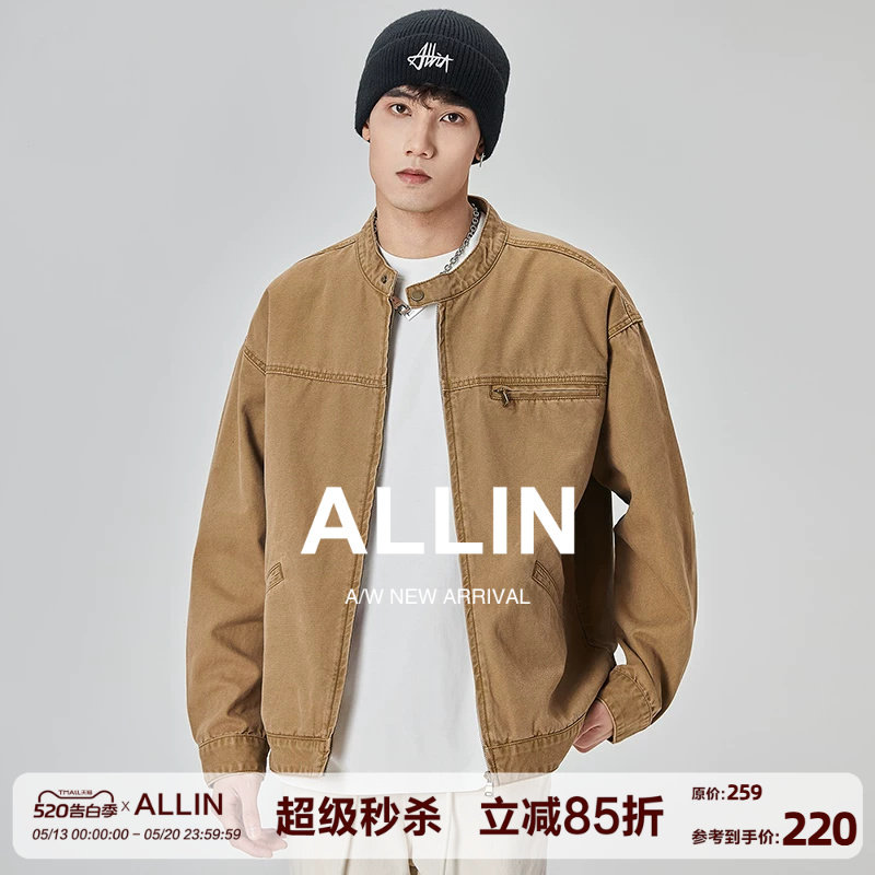 ALLIN 美式高街牛仔外套男春秋痞帅水洗休闲宽松百搭潮牌情侣夹
