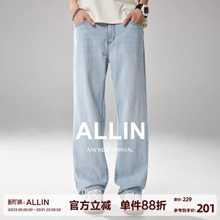 宽松直筒阔腿裤 ALLIN 复古弯刀长裤 男春秋美式 子 莱赛尔水洗牛仔裤