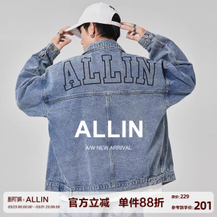 ALLIN 水洗牛仔外套男春秋潮牌宽松休闲高街百搭情侣痞帅夹克 美式