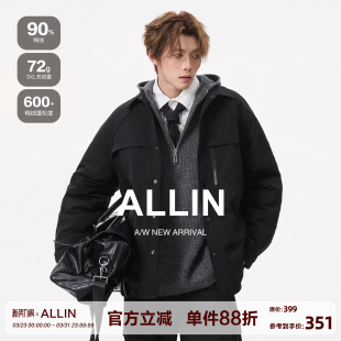 黑色轻薄90鸭绒防寒短款 领羽绒服男秋冬季 翻领夹克外套 衬衫 ALLIN