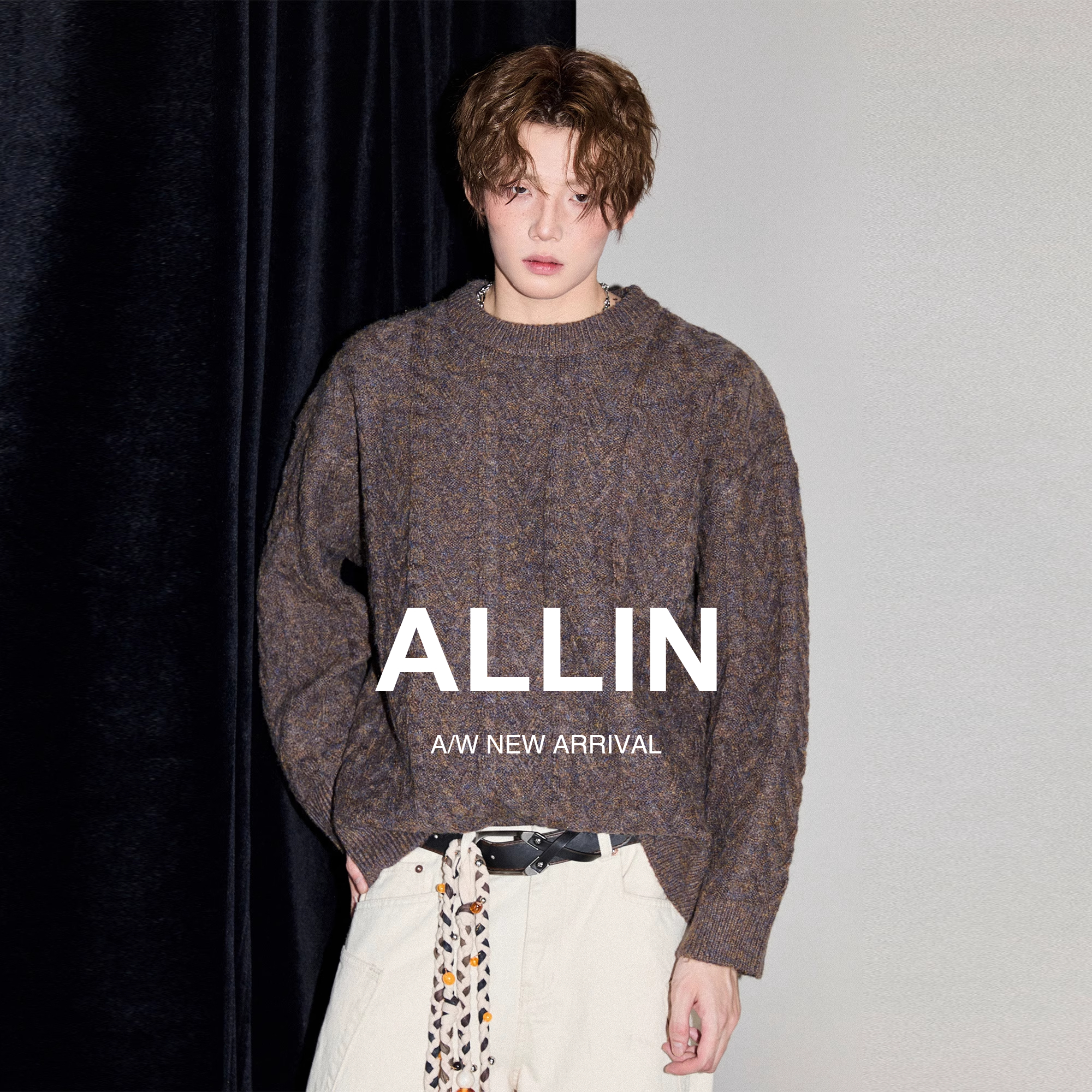 ALLIN 麻花纹毛衣男秋冬潮牌cleanfit情侣针织衫美式慵懒风毛线衣