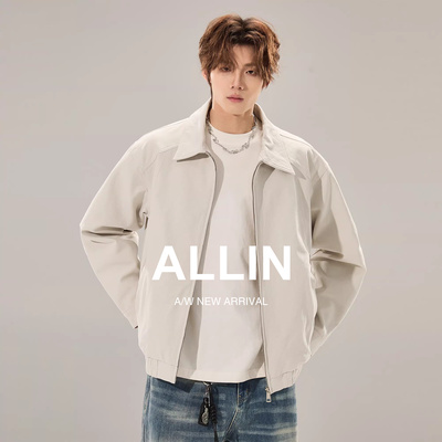 ALLIN 翻领飞行夹克男春秋美式短款廓形休闲潮牌cleanfit情侣外套