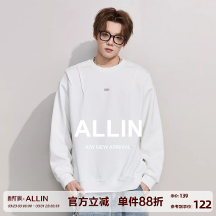 圆领外套 卫衣男春秋潮牌重磅上衣情侣宽松大码 ALLIN 褶皱落肩长袖
