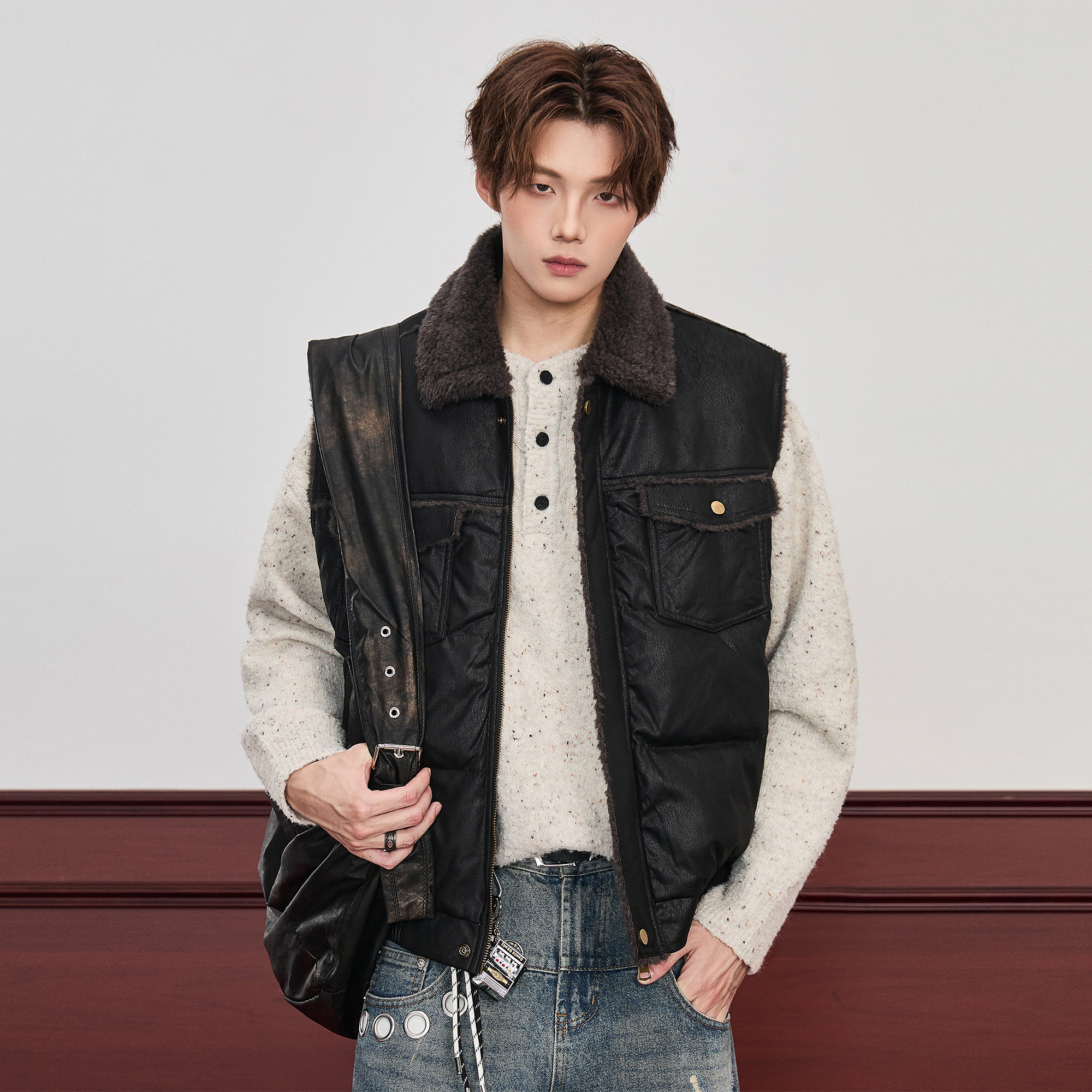 ALLIN 美式羊羔毛皮衣马甲男秋冬加绒加厚短款皮夹克情侣机车外套,男装,常规马甲,淘宝优惠券,粉丝福利购,淘宝优惠卷