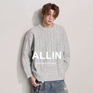 ALLIN 休闲毛线上衣 情侣慵懒风混色毛衣男秋冬保暖圆领套头针织衫