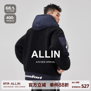 潮牌羊羔绒加厚保暖鸭绒内胆情侣连帽外套 羽绒服男冬季 ALLIN 工装