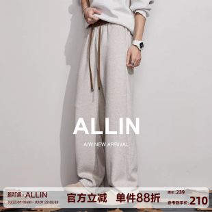 宽松直筒阔腿裤 男春秋含绵羊毛休闲弯刀长裤 子 轻奢重磅卫裤 ALLIN
