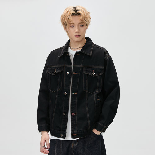 ALLIN 美式复古牛仔外套男春秋季高级感工装cleanfit翻领情侣夹克