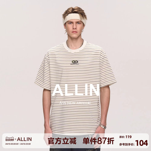 ALLIN 条纹短袖t恤男2026夏季新款美式潮牌体恤休闲情侣半袖上衣