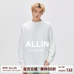 圆领百搭宽松打底衫 t恤男女2025秋冬新款 上衣 白色重磅长袖 ALLIN