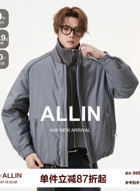 ALLIN 假两件高领羽绒服男冬季针织衫毛衣拼接外套休闲棒球服夹克