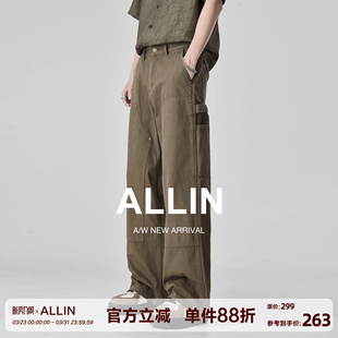 男潮牌休闲直筒阔腿伐木高街水洗微喇叭裤 ALLIN 牛仔裤 工装 子 美式