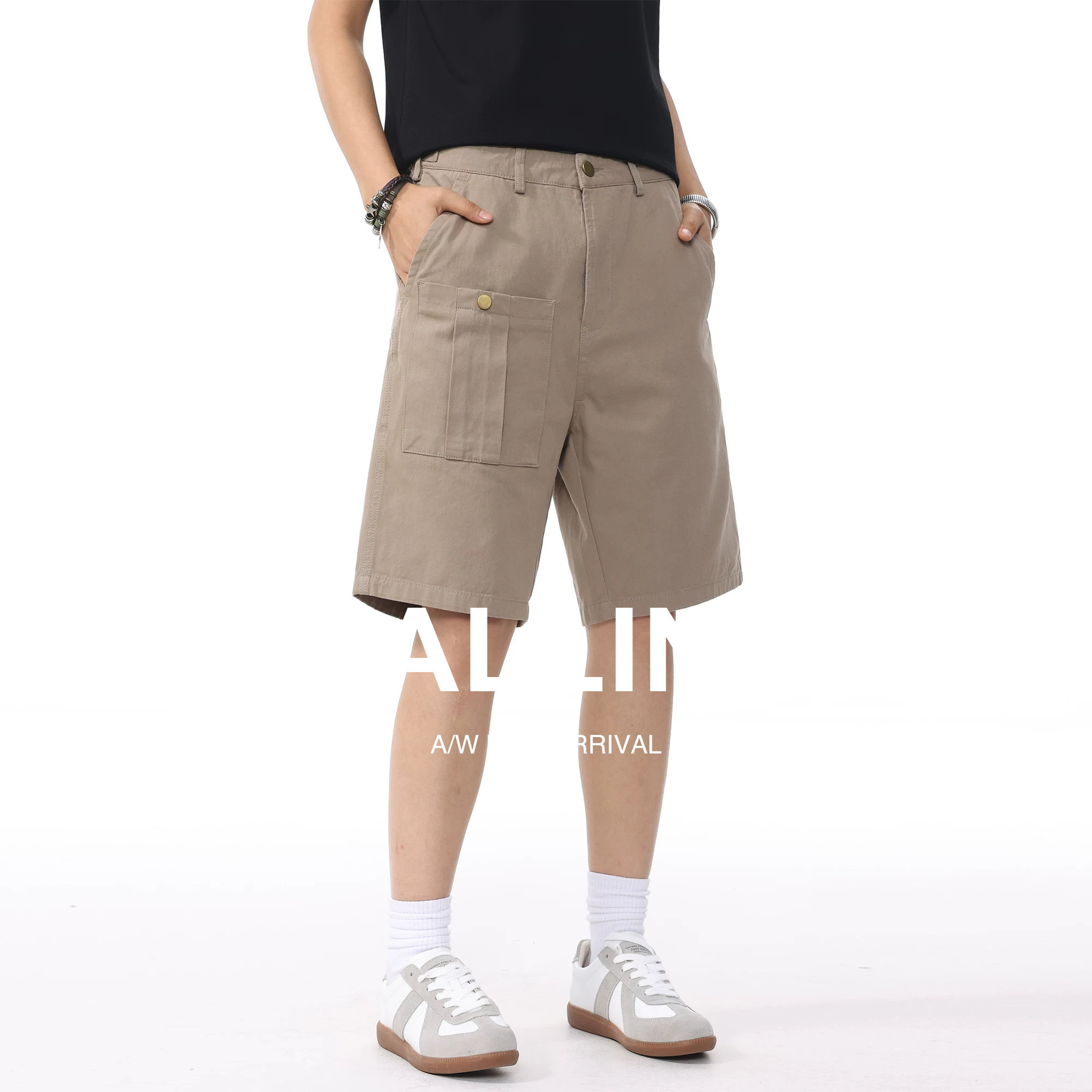 ALLIN 灰色休闲短裤男夏季外穿薄款纯棉中裤子潮牌宽松直筒五分裤