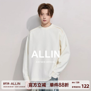 休闲宽松运动上衣 情侣无帽套头打底衫 ALLIN 圆领纯色卫衣男春秋季