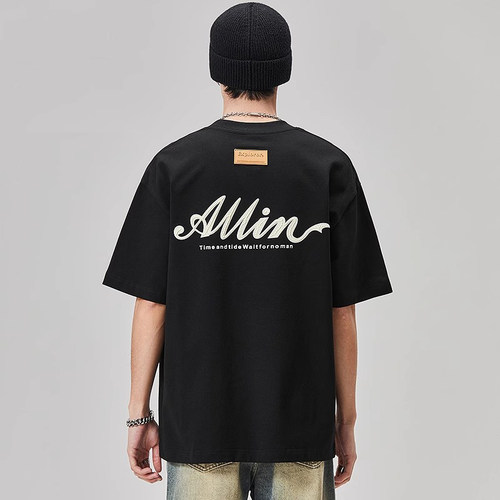 ALLIN纯棉品牌字母印花短袖t恤