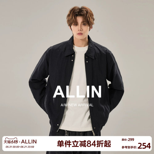 ALLIN 美式复古bomber翻领飞行夹克春秋季男潮牌工装情侣廓形外套
