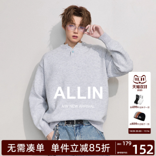 中性风针织衫 慵懒老钱风毛线衫 情侣外套 亨利领毛衣男秋冬季 ALLIN