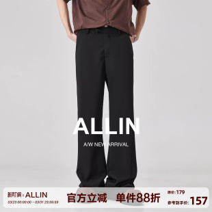 裤 ALLIN 宽松直筒西装 男春秋cleanfit阔腿休闲长裤 子 黑色垂感西裤