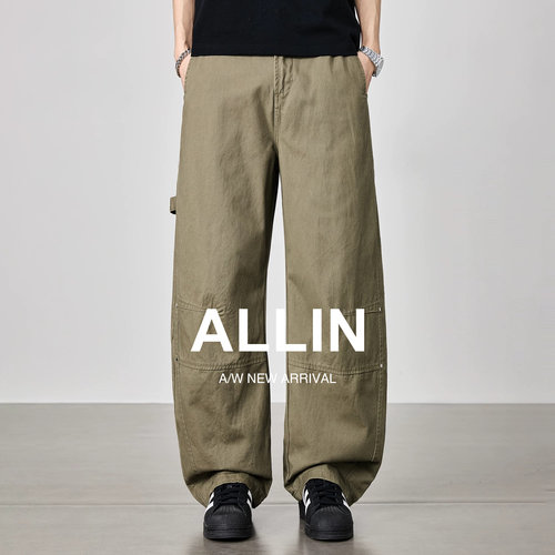 ALLIN 美式复古工装裤男宽松弯刀阔腿裤日系高街潮牌重工休闲长裤