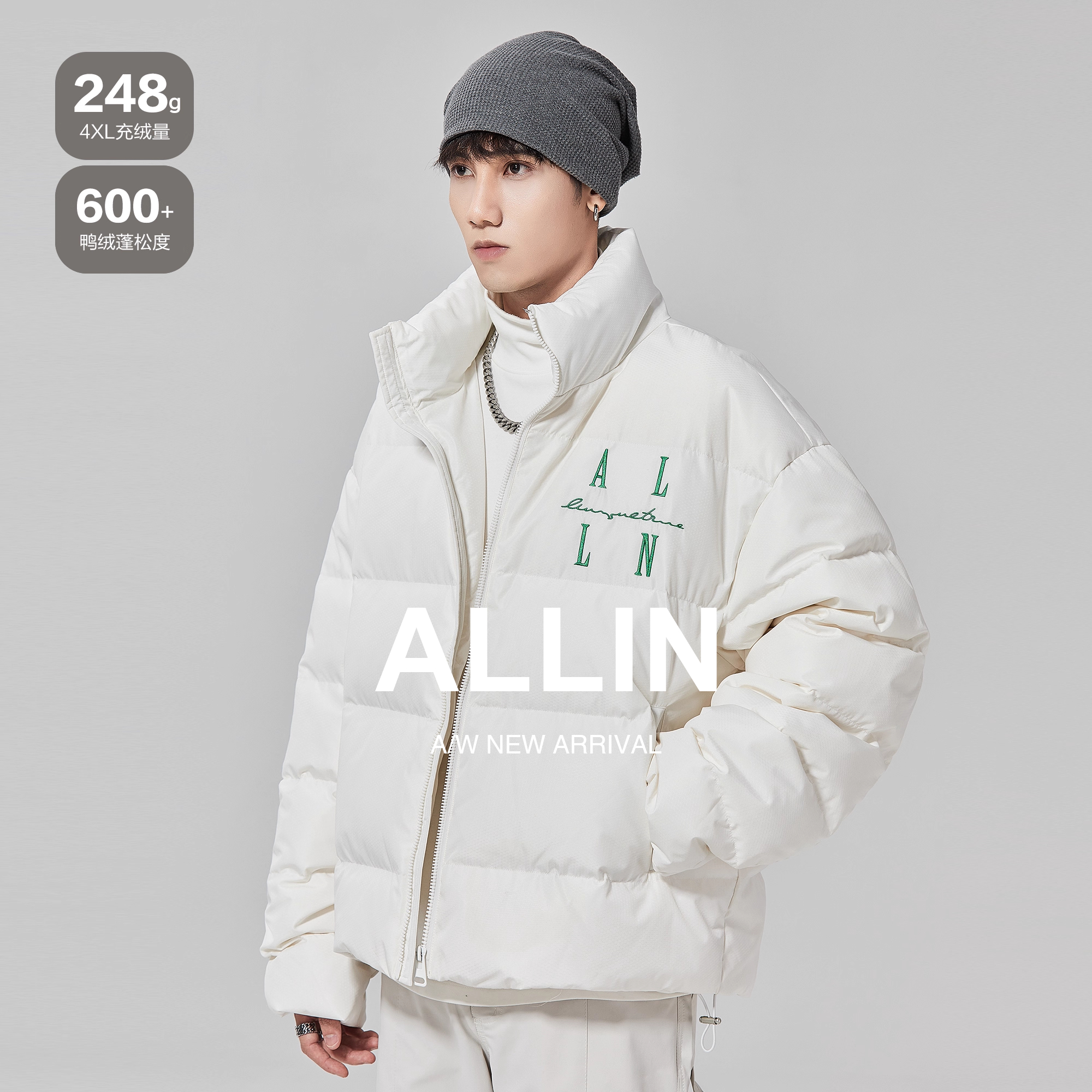 ALLIN白色鸭绒保暖面包服羽绒服