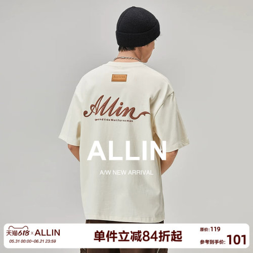 ALLIN纯棉品牌字母印花短袖t恤