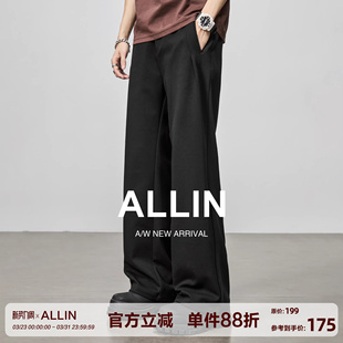 男春秋潮牌cleanfit阔腿宽松直筒长裤 休闲裤 子 垂感黑色西裤 ALLIN